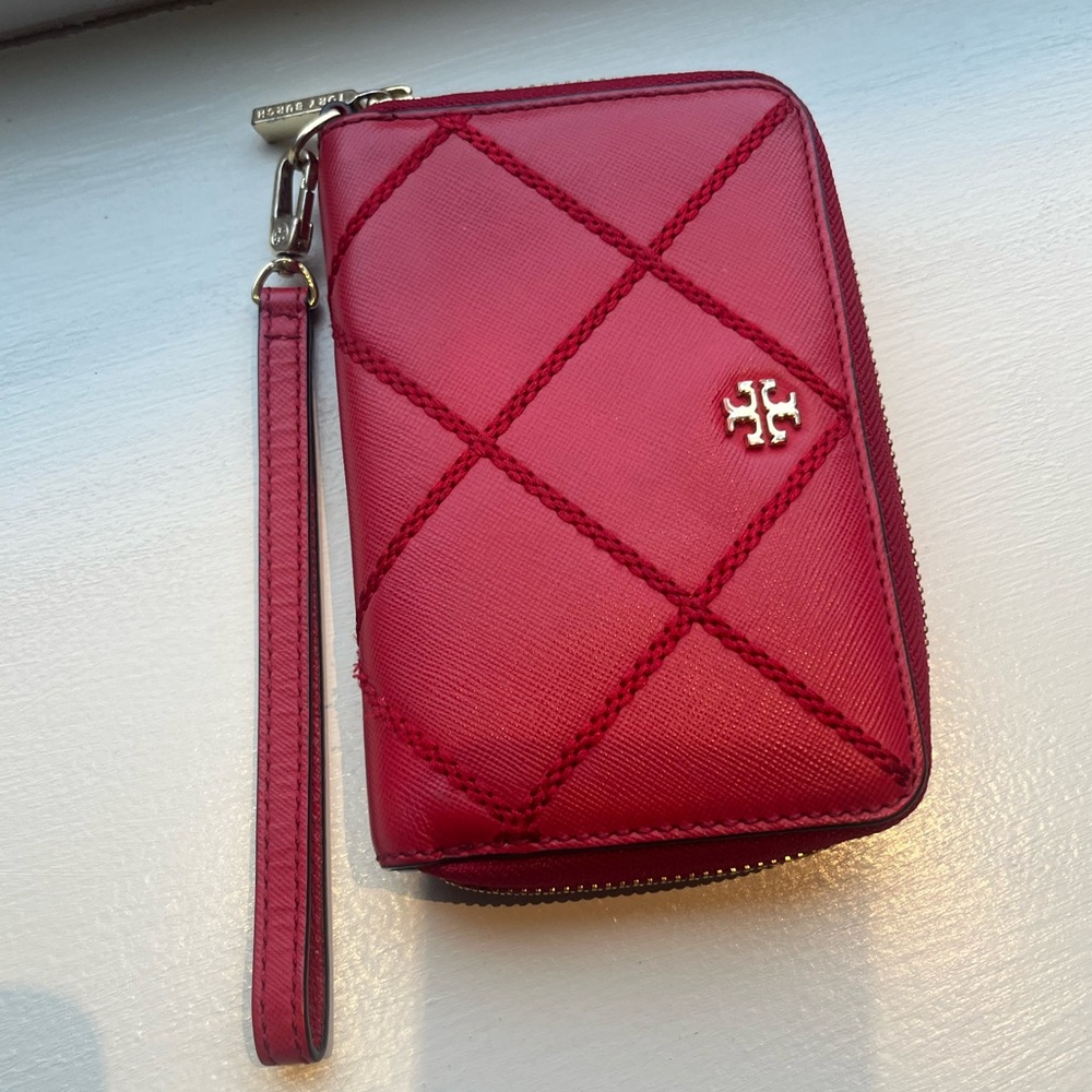 Tory Burch red phone leather wallet